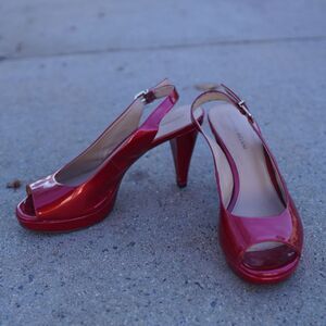 Antonio Melani Haleen Red Patent Slingback Peep Toe Platform Dress Heels 9.5